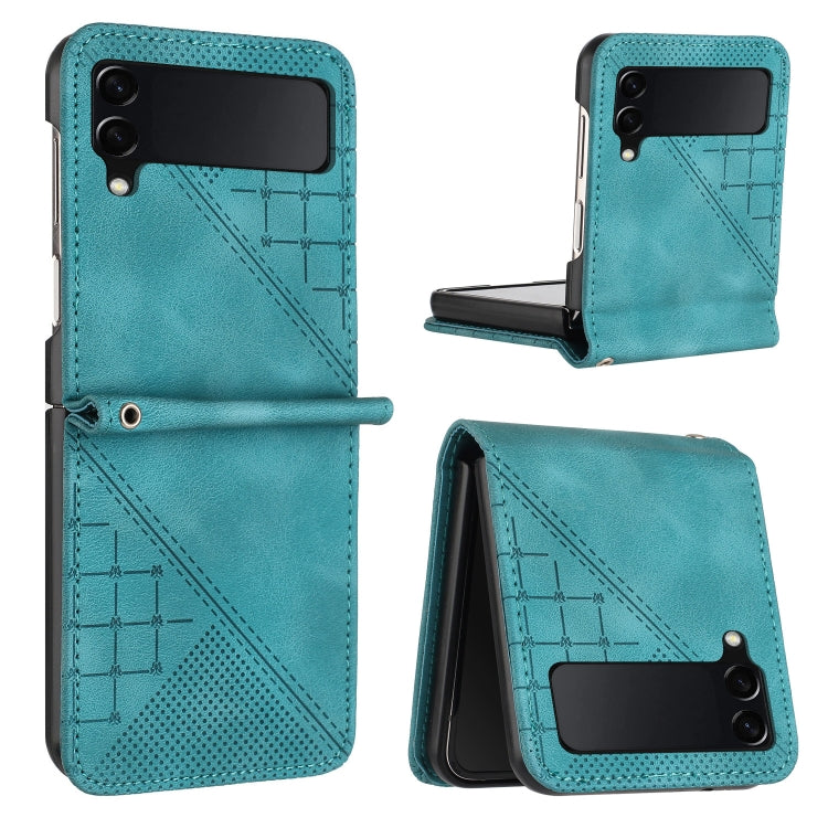 YX0080 Grid Butterfly Embossed Pattern Flip Leather Phone Case with Lanyard