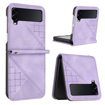YX0080 Grid Butterfly Embossed Pattern Flip Leather Phone Case with Lanyard