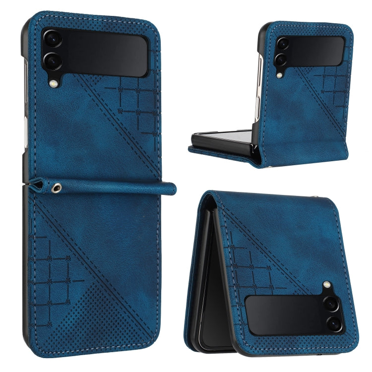 YX0080 Grid Butterfly Embossed Pattern Flip Leather Phone Case with Lanyard