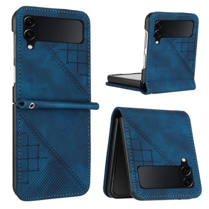 YX0080 Grid Butterfly Embossed Pattern Flip Leather Phone Case with Lanyard