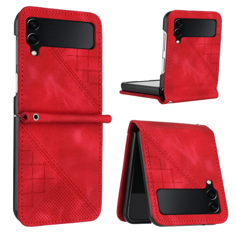 YX0080 Grid Butterfly Embossed Pattern Flip Leather Phone Case with Lanyard