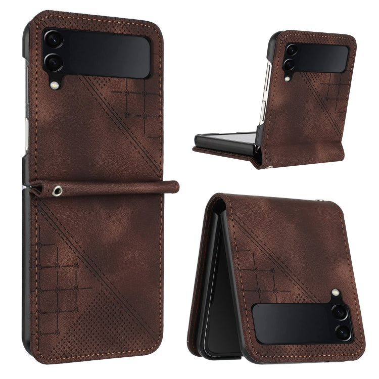 YX0080 Grid Butterfly Embossed Pattern Flip Leather Phone Case with Lanyard
