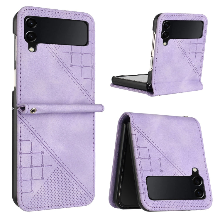 YX0080 Grid Butterfly Embossed Pattern Flip Leather Phone Case with Lanyard