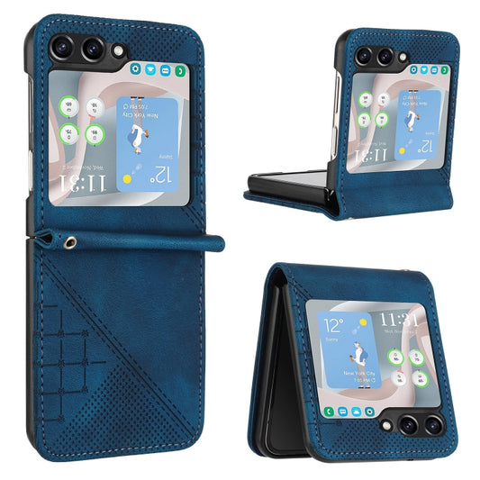 YX0080 Grid Butterfly Embossed Pattern Flip Leather Phone Case with Lanyard