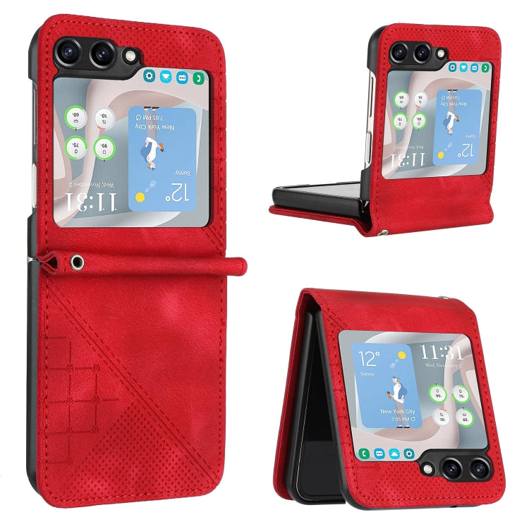YX0080 Grid Butterfly Embossed Pattern Flip Leather Phone Case with Lanyard