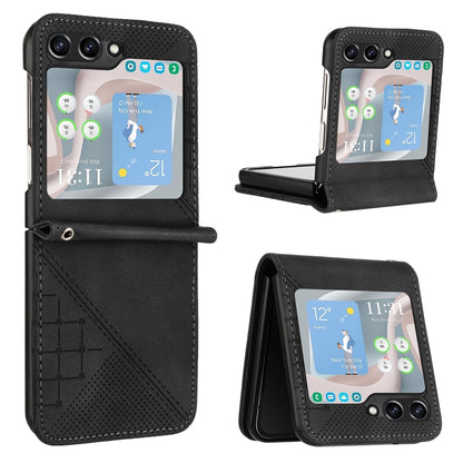 YX0080 Grid Butterfly Embossed Pattern Flip Leather Phone Case with Lanyard