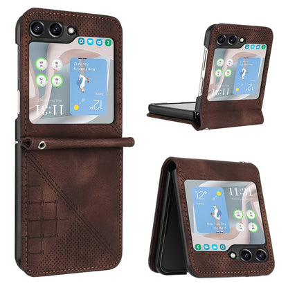 YX0080 Grid Butterfly Embossed Pattern Flip Leather Phone Case with Lanyard
