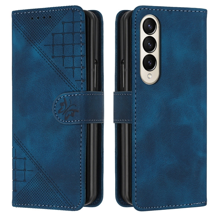 YX0080 Grid Butterfly Embossed Pattern Flip Leather Phone Case with Lanyard
