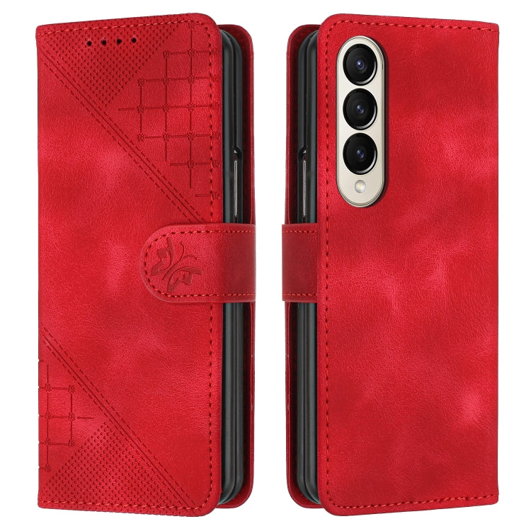 YX0080 Grid Butterfly Embossed Pattern Flip Leather Phone Case with Lanyard