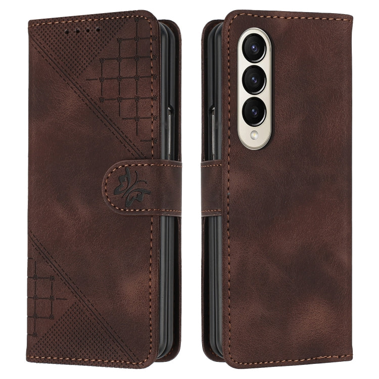 YX0080 Grid Butterfly Embossed Pattern Flip Leather Phone Case with Lanyard