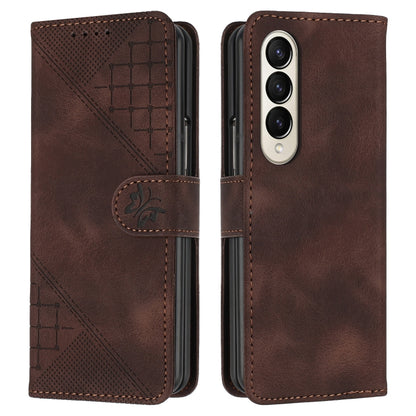 YX0080 Grid Butterfly Embossed Pattern Flip Leather Phone Case with Lanyard