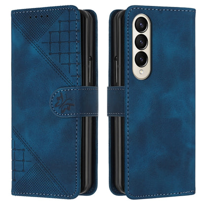 YX0080 Grid Butterfly Embossed Pattern Flip Leather Phone Case with Lanyard