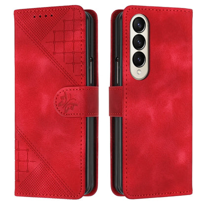 YX0080 Grid Butterfly Embossed Pattern Flip Leather Phone Case with Lanyard