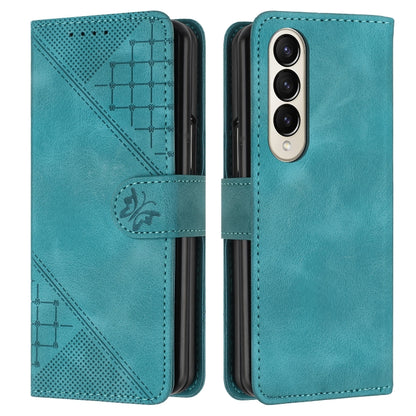 YX0080 Grid Butterfly Embossed Pattern Flip Leather Phone Case with Lanyard