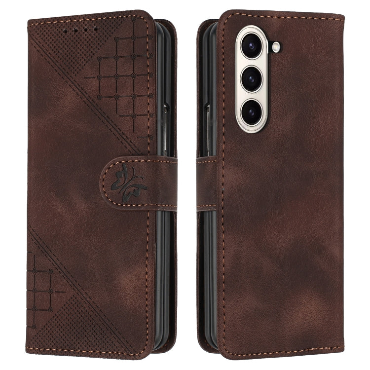 YX0080 Grid Butterfly Embossed Pattern Flip Leather Phone Case with Lanyard