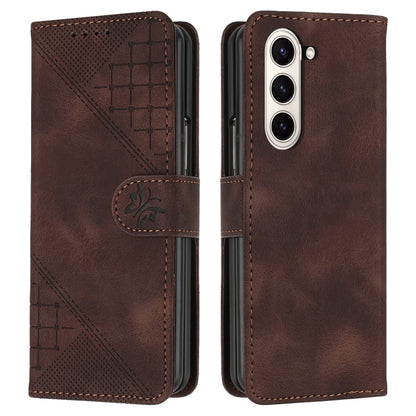 YX0080 Grid Butterfly Embossed Pattern Flip Leather Phone Case with Lanyard