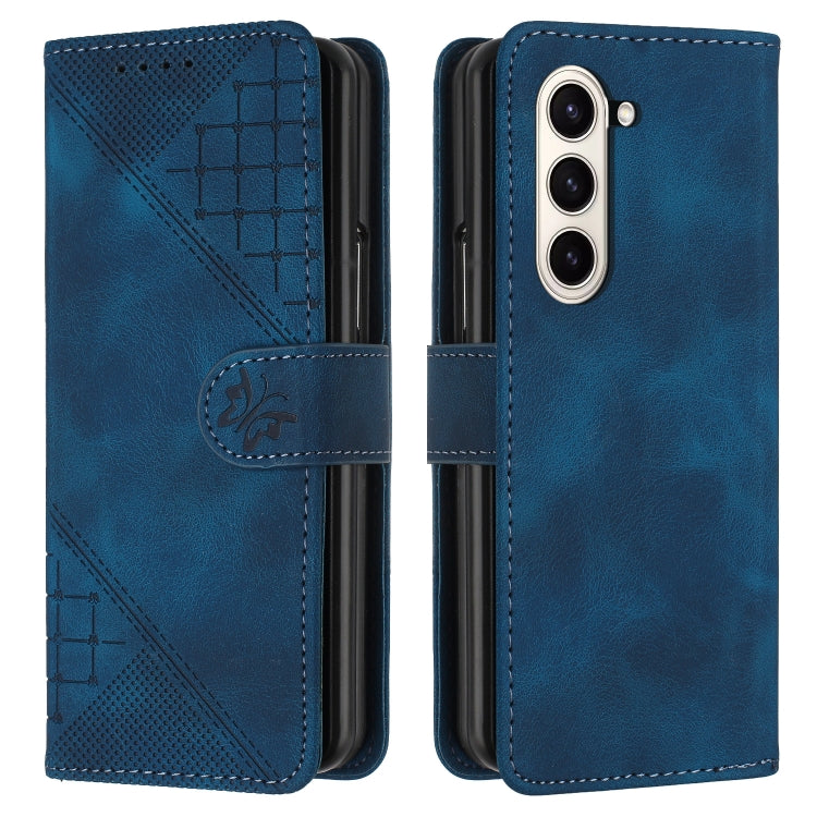 YX0080 Grid Butterfly Embossed Pattern Flip Leather Phone Case with Lanyard