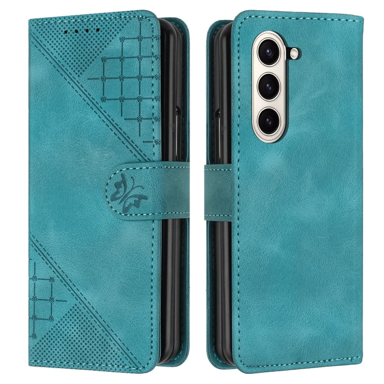 YX0080 Grid Butterfly Embossed Pattern Flip Leather Phone Case with Lanyard