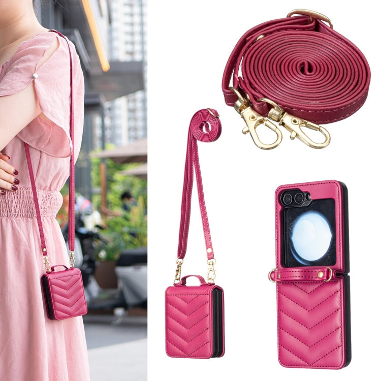 Wave-shaped Crossbody Lanyard Leather Phone Case, For Samsung Galaxy Z Flip7, For Samsung Galaxy Z Flip6, For Samsung Galaxy Z Flip5, For Samsung Galaxy Z Flip4, For Samsung Galaxy Z Flip3