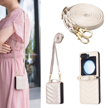 Wave-shaped Crossbody Lanyard Leather Phone Case, For Samsung Galaxy Z Flip7, For Samsung Galaxy Z Flip6, For Samsung Galaxy Z Flip5, For Samsung Galaxy Z Flip4, For Samsung Galaxy Z Flip3