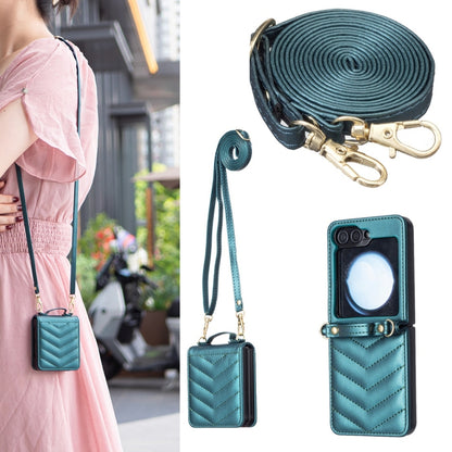 Wave-shaped Crossbody Lanyard Leather Phone Case, For Samsung Galaxy Z Flip7, For Samsung Galaxy Z Flip6, For Samsung Galaxy Z Flip5, For Samsung Galaxy Z Flip4, For Samsung Galaxy Z Flip3