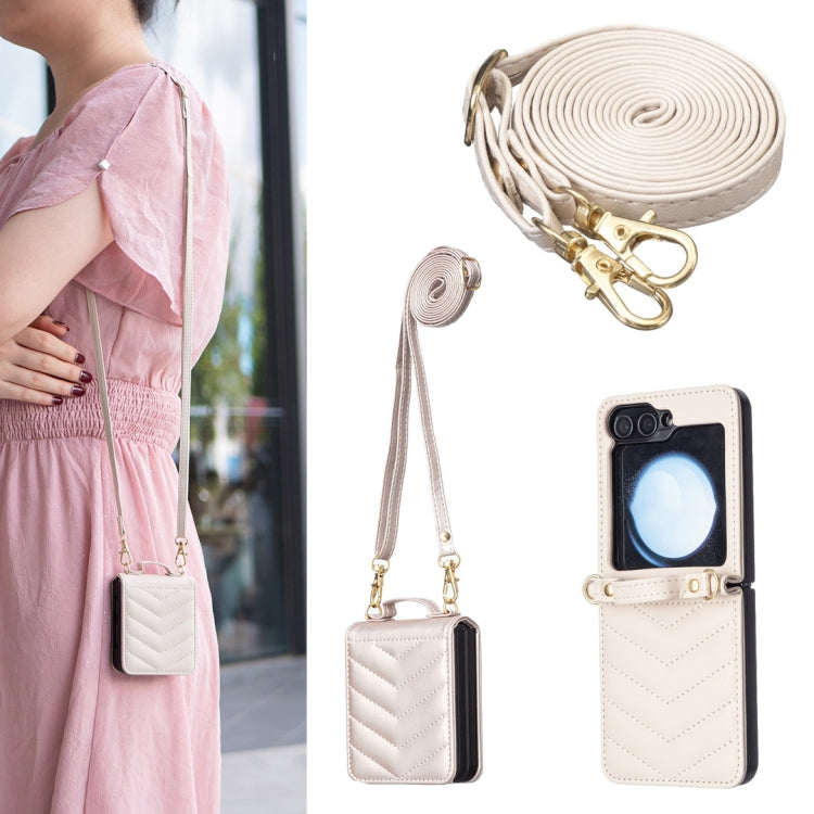 Wave-shaped Crossbody Lanyard Leather Phone Case, For Samsung Galaxy Z Flip7, For Samsung Galaxy Z Flip6, For Samsung Galaxy Z Flip5, For Samsung Galaxy Z Flip4, For Samsung Galaxy Z Flip3