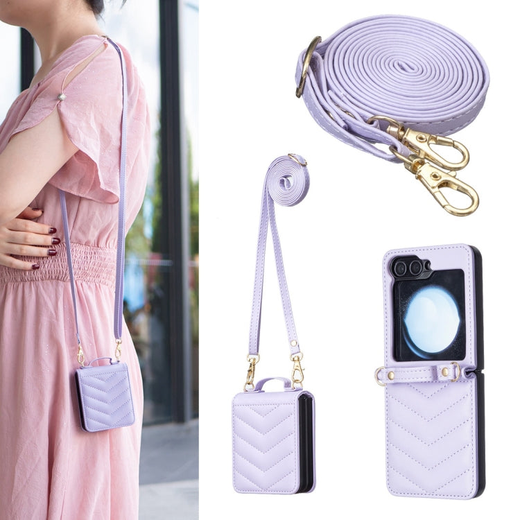 Wave-shaped Crossbody Lanyard Leather Phone Case, For Samsung Galaxy Z Flip7, For Samsung Galaxy Z Flip6, For Samsung Galaxy Z Flip5, For Samsung Galaxy Z Flip4, For Samsung Galaxy Z Flip3