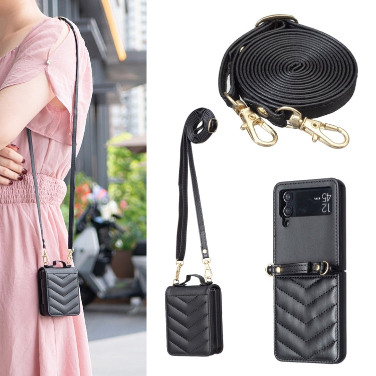 Wave-shaped Crossbody Lanyard Leather Phone Case, For Samsung Galaxy Z Flip7, For Samsung Galaxy Z Flip6, For Samsung Galaxy Z Flip5, For Samsung Galaxy Z Flip4, For Samsung Galaxy Z Flip3