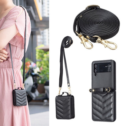Wave-shaped Crossbody Lanyard Leather Phone Case, For Samsung Galaxy Z Flip7, For Samsung Galaxy Z Flip6, For Samsung Galaxy Z Flip5, For Samsung Galaxy Z Flip4, For Samsung Galaxy Z Flip3