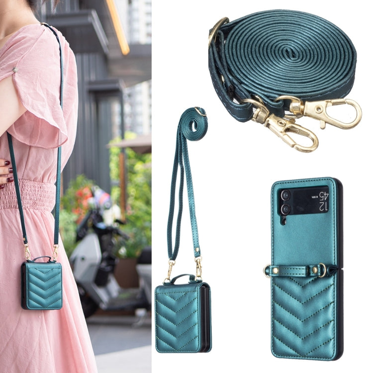 Wave-shaped Crossbody Lanyard Leather Phone Case, For Samsung Galaxy Z Flip7, For Samsung Galaxy Z Flip6, For Samsung Galaxy Z Flip5, For Samsung Galaxy Z Flip4, For Samsung Galaxy Z Flip3