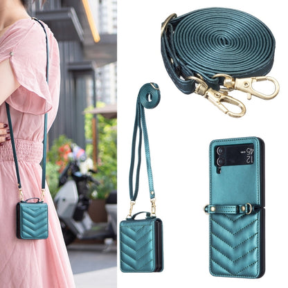 Wave-shaped Crossbody Lanyard Leather Phone Case, For Samsung Galaxy Z Flip7, For Samsung Galaxy Z Flip6, For Samsung Galaxy Z Flip5, For Samsung Galaxy Z Flip4, For Samsung Galaxy Z Flip3