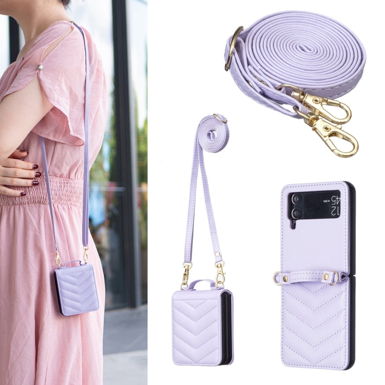 Wave-shaped Crossbody Lanyard Leather Phone Case, For Samsung Galaxy Z Flip7, For Samsung Galaxy Z Flip6, For Samsung Galaxy Z Flip5, For Samsung Galaxy Z Flip4, For Samsung Galaxy Z Flip3