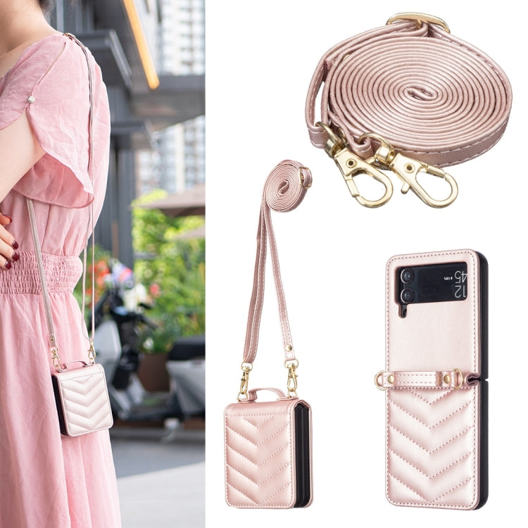 Wave-shaped Crossbody Lanyard Leather Phone Case, For Samsung Galaxy Z Flip7, For Samsung Galaxy Z Flip6, For Samsung Galaxy Z Flip5, For Samsung Galaxy Z Flip4, For Samsung Galaxy Z Flip3