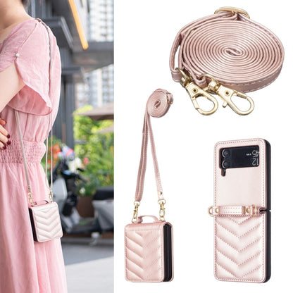 Wave-shaped Crossbody Lanyard Leather Phone Case, For Samsung Galaxy Z Flip7, For Samsung Galaxy Z Flip6, For Samsung Galaxy Z Flip5, For Samsung Galaxy Z Flip4, For Samsung Galaxy Z Flip3