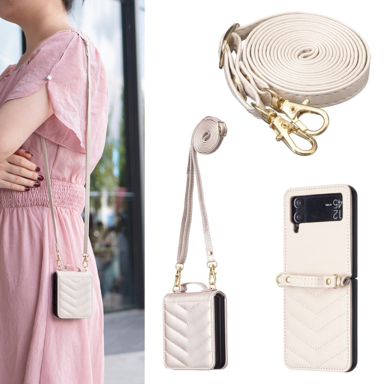 Wave-shaped Crossbody Lanyard Leather Phone Case, For Samsung Galaxy Z Flip7, For Samsung Galaxy Z Flip6, For Samsung Galaxy Z Flip5, For Samsung Galaxy Z Flip4, For Samsung Galaxy Z Flip3