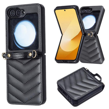 Wave-shaped Crossbody Lanyard Leather Phone Case, For Samsung Galaxy Z Flip7, For Samsung Galaxy Z Flip6, For Samsung Galaxy Z Flip5, For Samsung Galaxy Z Flip4, For Samsung Galaxy Z Flip3