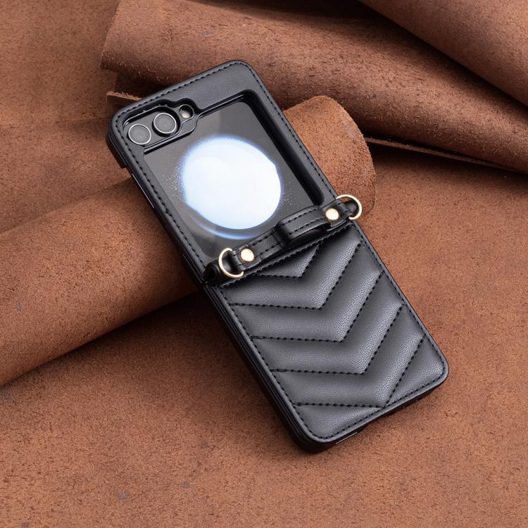 Wave-shaped Crossbody Lanyard Leather Phone Case, For Samsung Galaxy Z Flip7, For Samsung Galaxy Z Flip6, For Samsung Galaxy Z Flip5, For Samsung Galaxy Z Flip4, For Samsung Galaxy Z Flip3