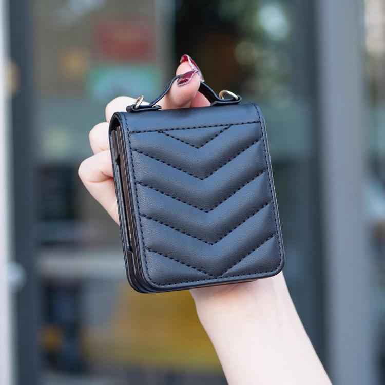 Wave-shaped Crossbody Lanyard Leather Phone Case, For Samsung Galaxy Z Flip7, For Samsung Galaxy Z Flip6, For Samsung Galaxy Z Flip5, For Samsung Galaxy Z Flip4, For Samsung Galaxy Z Flip3