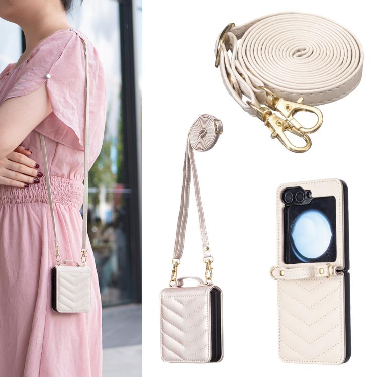 Wave-shaped Crossbody Lanyard Leather Phone Case, For Samsung Galaxy Z Flip7, For Samsung Galaxy Z Flip6, For Samsung Galaxy Z Flip5, For Samsung Galaxy Z Flip4, For Samsung Galaxy Z Flip3