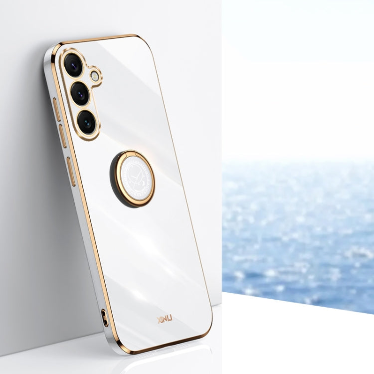XINLI Straight Edge 6D Electroplate TPU Phone Case with Ring Holder, For Samsung Galaxy S25 Edge 5G, For Samsung Galaxy S25 5G, For Samsung Galaxy S25+ 5G, For Samsung Galaxy S25 Ultra 5G, For Samsung Galaxy S24 FE 5G