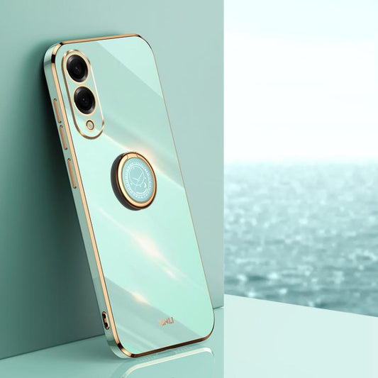 XINLI Straight Edge 6D Electroplate TPU Phone Case with Ring Holder, For Samsung Galaxy S25 Edge 5G, For Samsung Galaxy S25 5G, For Samsung Galaxy S25+ 5G, For Samsung Galaxy S25 Ultra 5G, For Samsung Galaxy S24 FE 5G