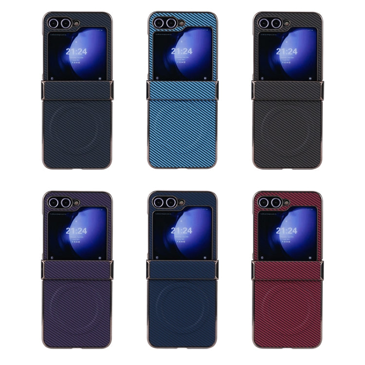 Three Parts Plating Frame MagSafe Carbon Fiber Fold Phone Case, For Samsung Galaxy Z Flip6 / Flip7 FE