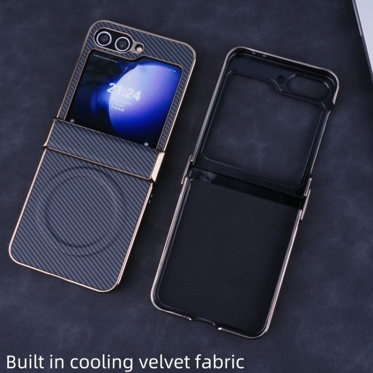 Three Parts Plating Frame MagSafe Carbon Fiber Fold Phone Case, For Samsung Galaxy Z Flip6 / Flip7 FE
