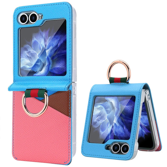 VIETAO Metal Ring Card Slot PU Phone Case, For Samsung Galaxy Z Flip6 / Flip7 FE, For Samsung Galaxy Z Flip5