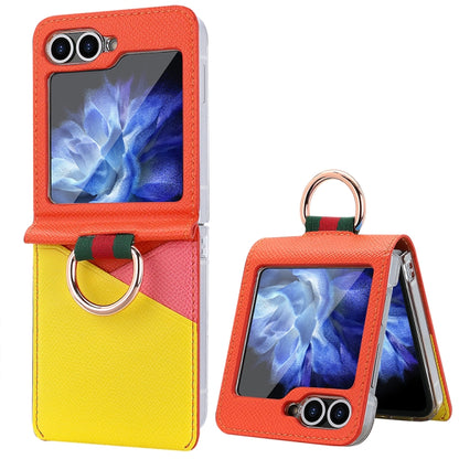 VIETAO Metal Ring Card Slot PU Phone Case, For Samsung Galaxy Z Flip6 / Flip7 FE, For Samsung Galaxy Z Flip5