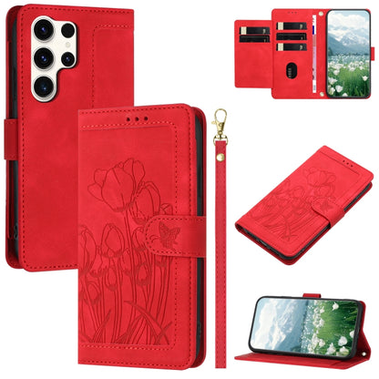 Tulips Embossed Leather Phone Case with Lanyard, For Samsung Galaxy S24 FE 5G, For Samsung Galaxy S24 Ultra 5G, For Samsung Galaxy S24+ 5G, For Samsung Galaxy S24 5G