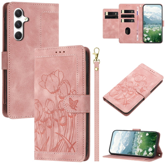 Tulips Embossed Leather Phone Case with Lanyard, For Samsung Galaxy S24 FE 5G, For Samsung Galaxy S24 Ultra 5G, For Samsung Galaxy S24+ 5G, For Samsung Galaxy S24 5G