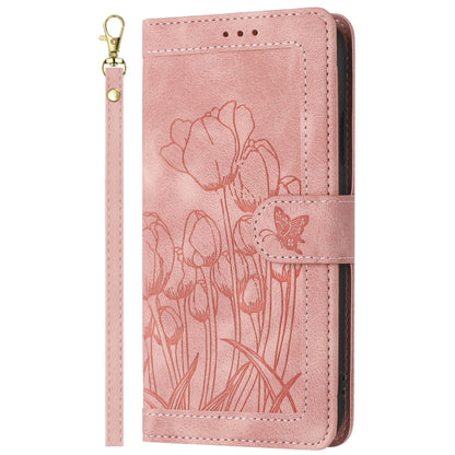 Tulips Embossed Leather Phone Case with Lanyard, For Samsung Galaxy S24 FE 5G, For Samsung Galaxy S24 Ultra 5G, For Samsung Galaxy S24+ 5G, For Samsung Galaxy S24 5G