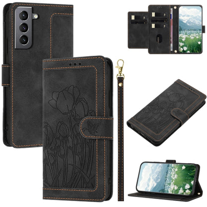 Tulips Embossed Leather Phone Case with Lanyard, For Samsung Galaxy S21 FE 5G, For Samsung Galaxy S21 5G, For Samsung Galaxy S21+ 5G, For Samsung Galaxy S21 Ultra 5G