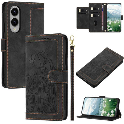 Tulips Embossed Leather Phone Case with Lanyard, For Samsung Galaxy S25 Edge 5G, For Samsung Galaxy S25 5G, For Samsung Galaxy S25+ 5G, For Samsung Galaxy S25 Ultra 5G